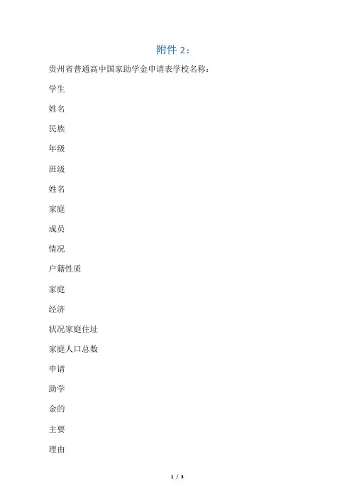 贵州省普通高中国家助学金申请表(附件2)