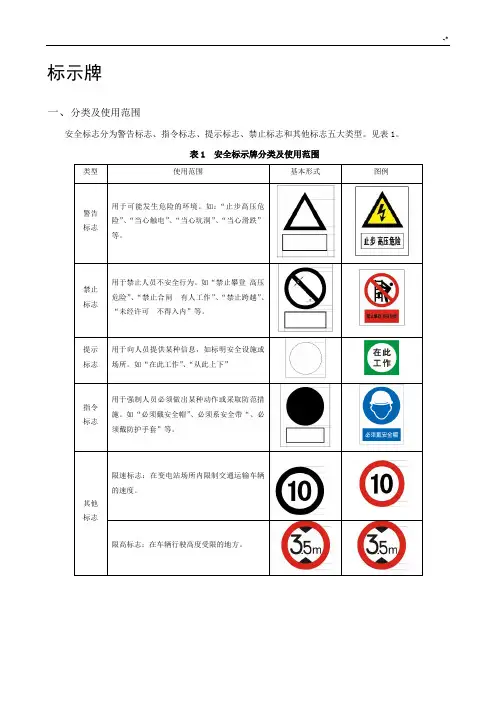 标示牌技术规范标准说明