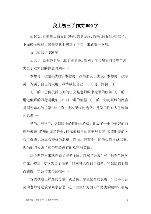 我上初三了作文500字