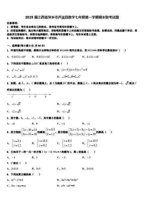 2025届江西省萍乡市芦溪县数学七年级第一学期期末联考试题含解析