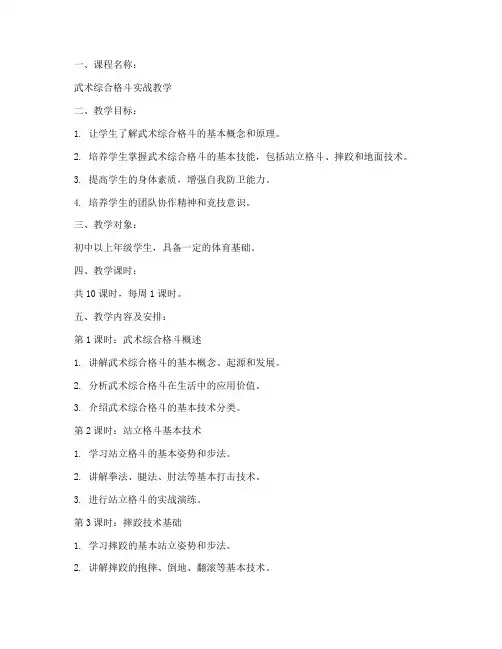 武术综合格斗教学教案模板
