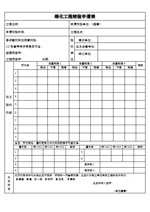 绿化工程竣工验收申请表