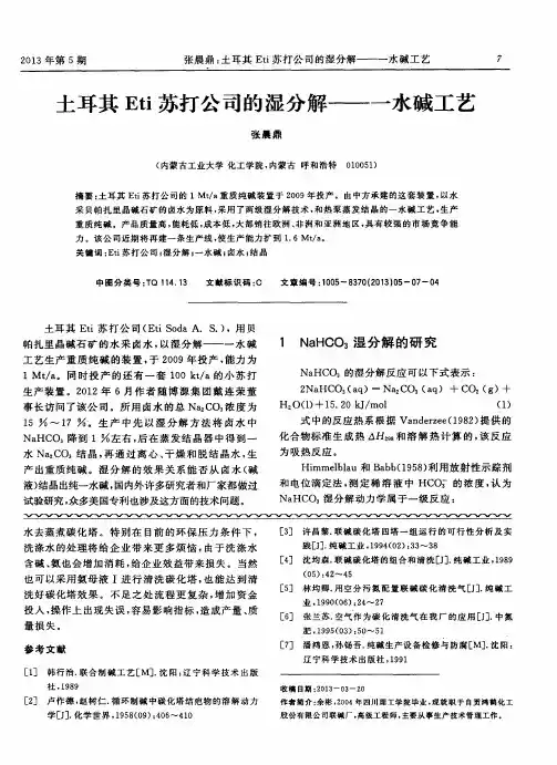 土耳其Eti苏打公司的湿分解——一水碱工艺