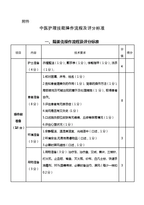 中医护理技能操作流程评分标准