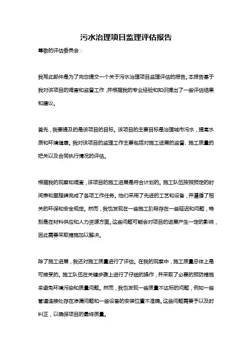 污水治理项目监理评估报告