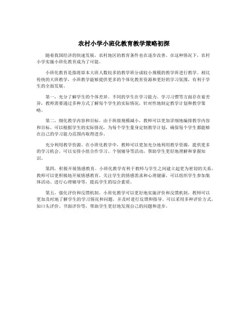 农村小学小班化教育教学策略初探