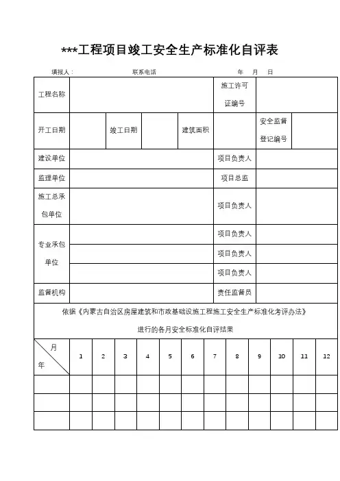 工程项目竣工安全生产标准化自评表【模板】
