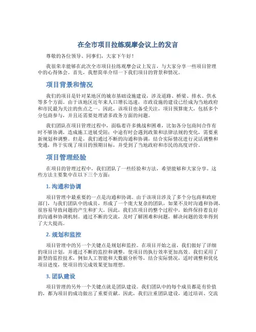 在全市项目拉练观摩会议上的发言