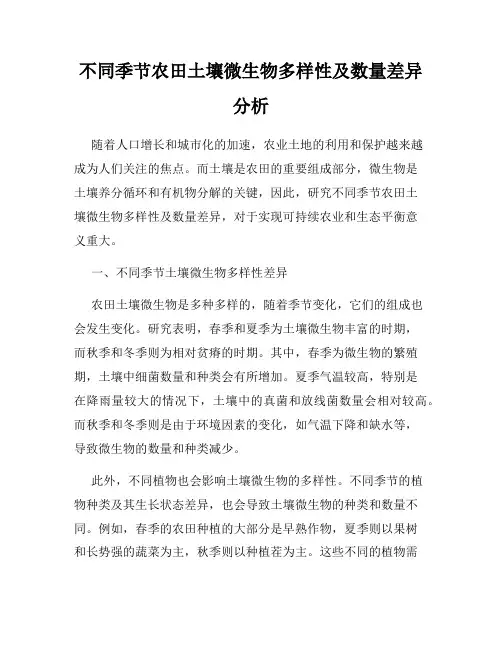 不同季节农田土壤微生物多样性及数量差异分析