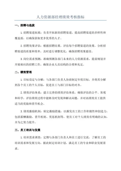 人力资源部经理绩效考核指标