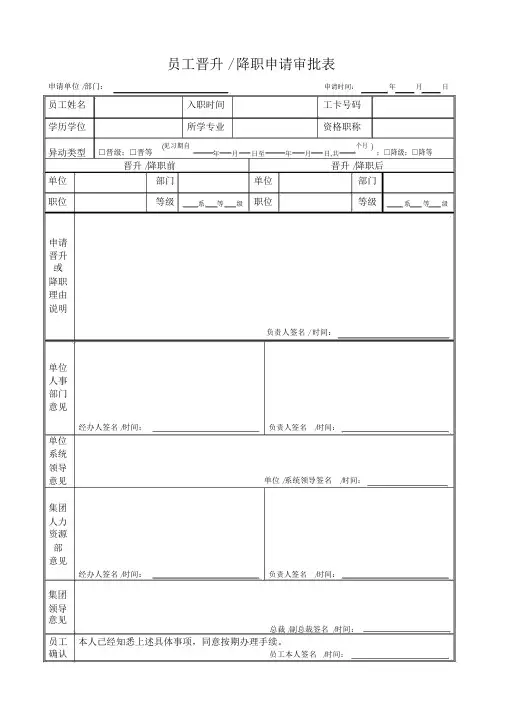 员工晋升、降职申请审批表1