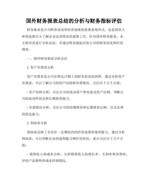 国外财务报表总结的分析与财务指标评估