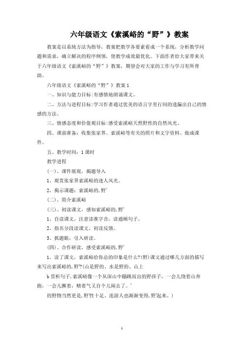 六年级语文《索溪峪的“野”》教案