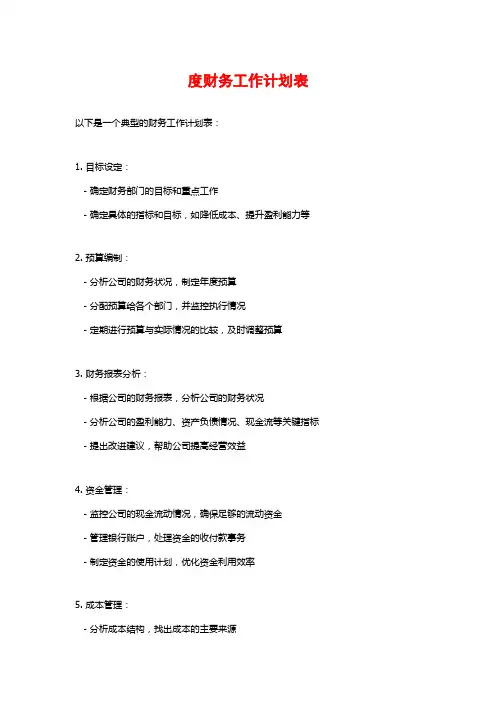 度财务工作计划表