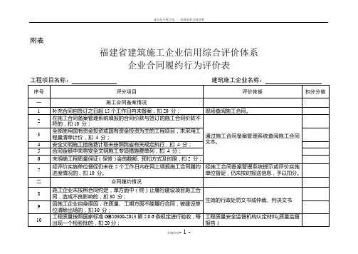 企业合同履约行为评价表