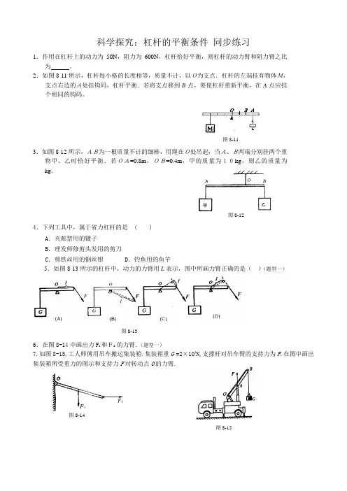 八年级物理沪科版科学探究 杠杆的平衡条件 同步练习
