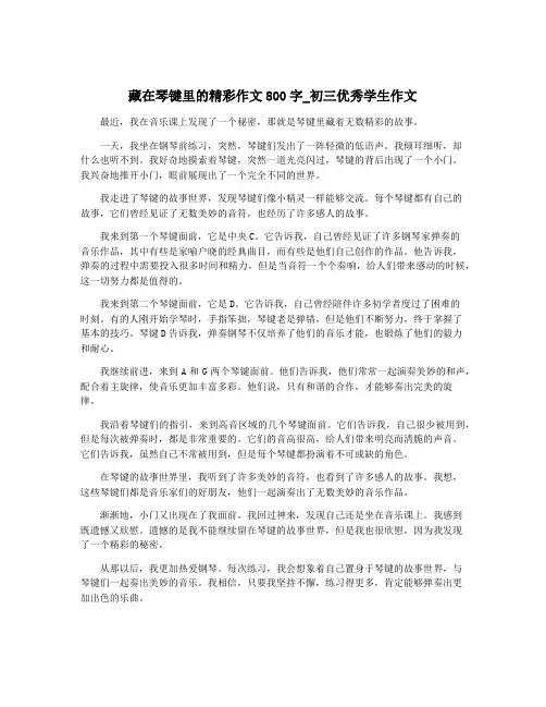 藏在琴键里的精彩作文800字_初三优秀学生作文