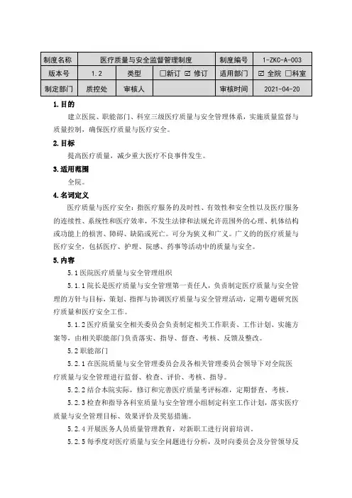 医疗质量与安全监督管理制度