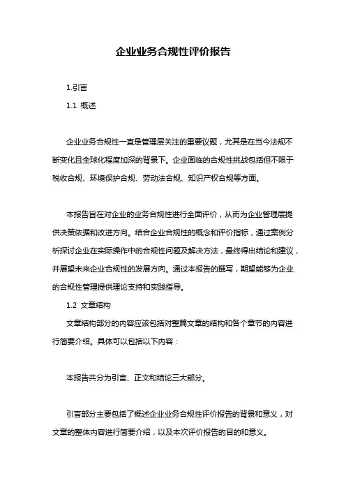 企业业务合规性评价报告