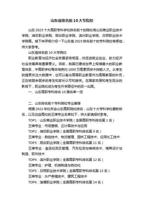 山东省排名前10大专院校