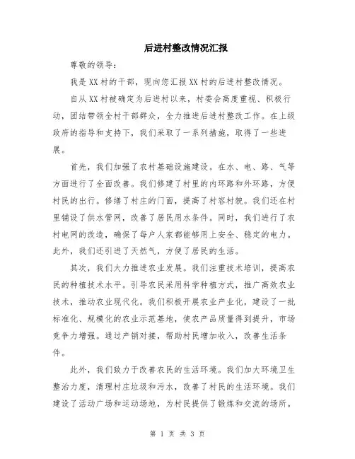 后进村整改情况汇报
