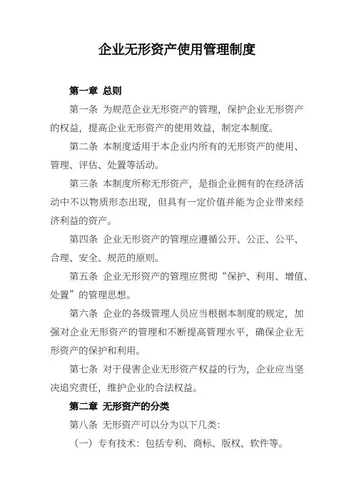 企业无形资产使用管理制度