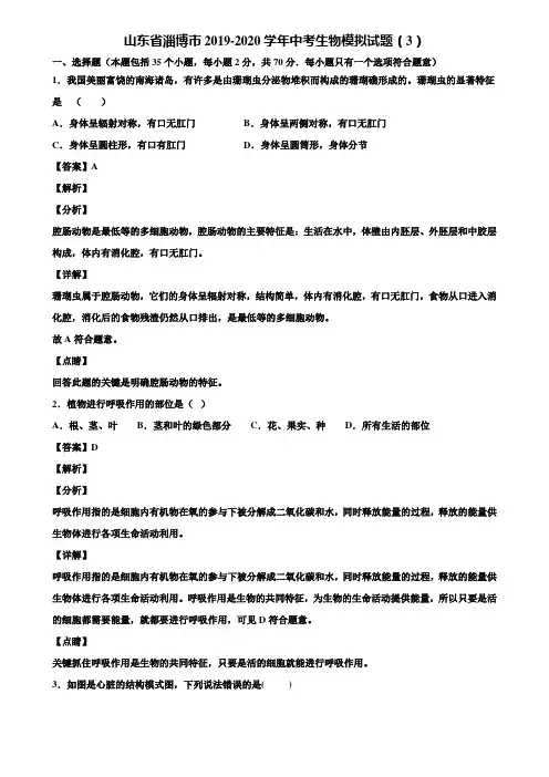 山东省淄博市2019-2020学年中考生物模拟试题(3)含解析