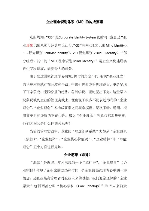 企业理念识别体系（MI）的构成要素