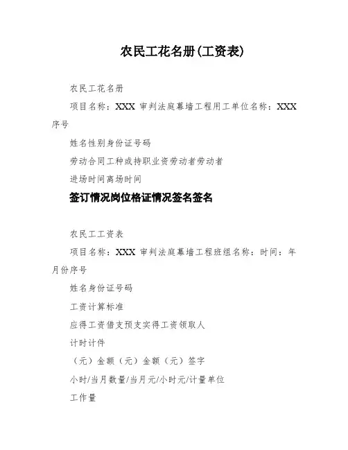 农民工花名册(工资表)