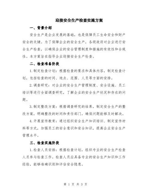 迎接安全生产检查实施方案