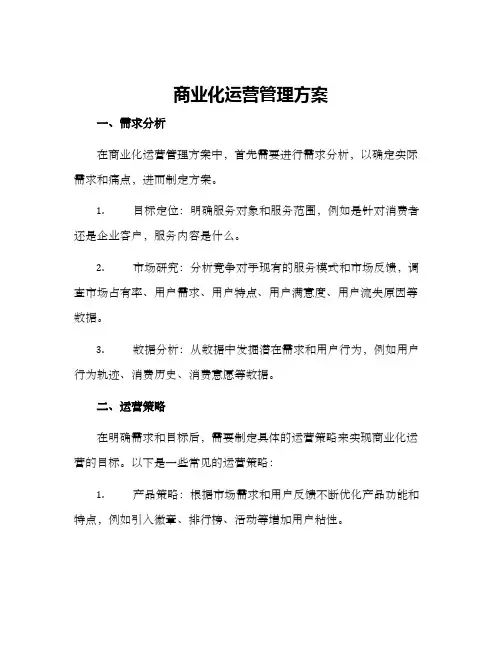 商业化运营管理方案