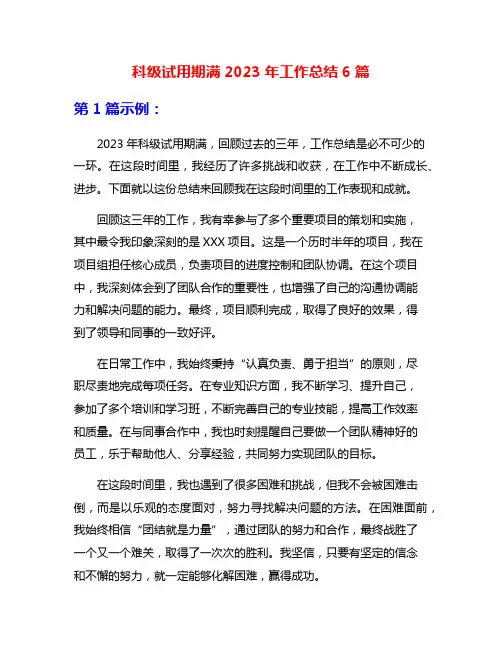 科级试用期满2023年工作总结6篇