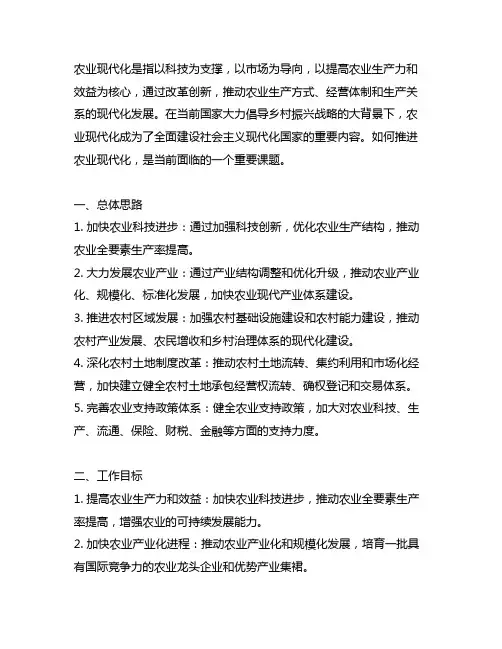 农业现代化总体思路、工作目标、具体项目