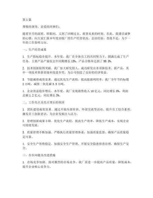 冶炼厂长年度总结(3篇)