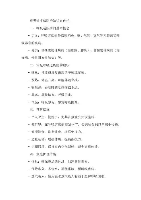 呼吸道疾病防治知识宣传栏