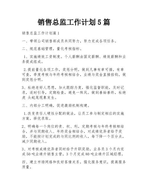 销售总监工作计划5篇