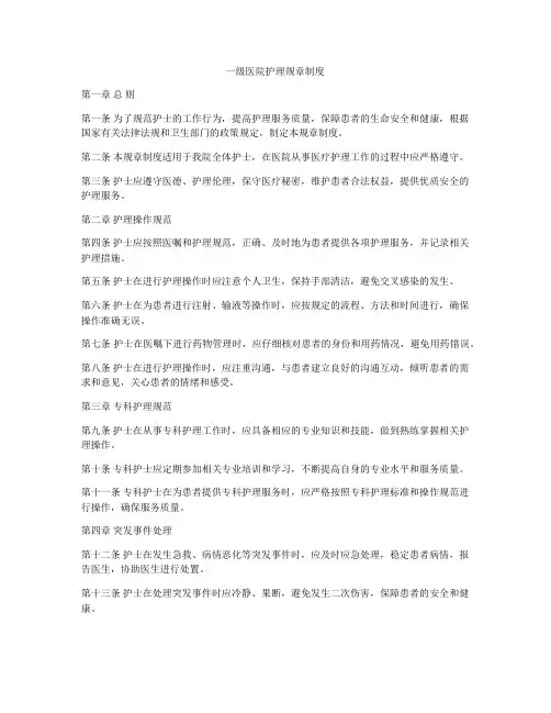 一级医院护理规章制度