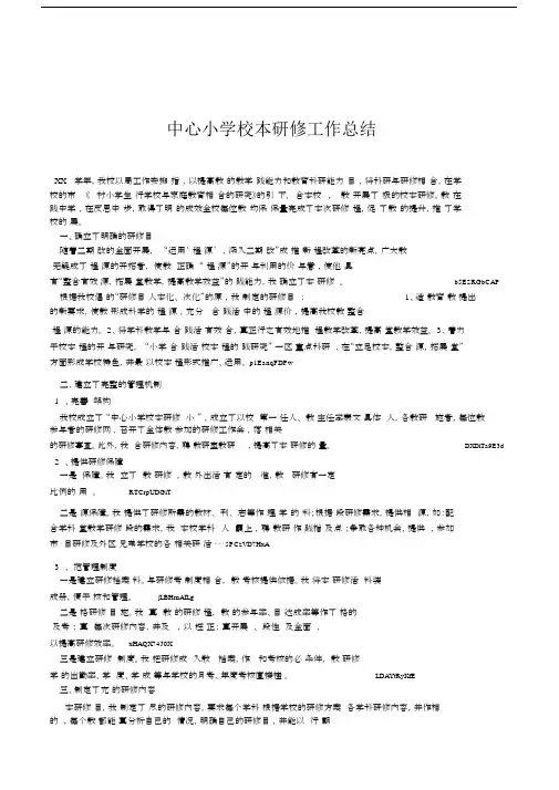 2019年中心小学校本研修工作总结.docx