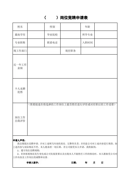 岗位竞聘申请表