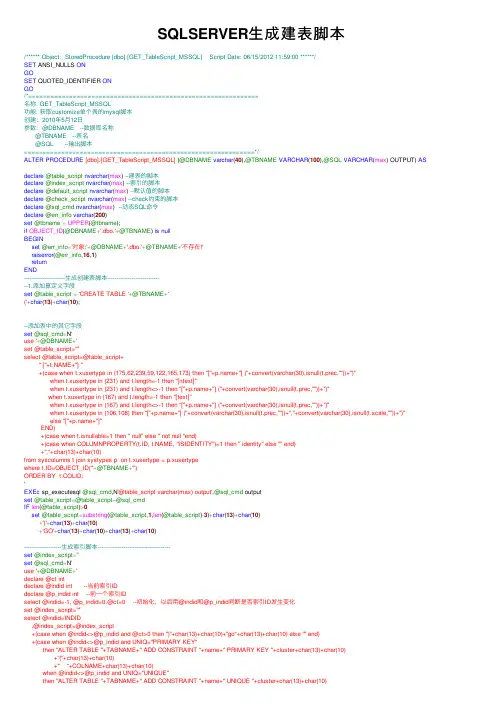 SQLSERVER生成建表脚本