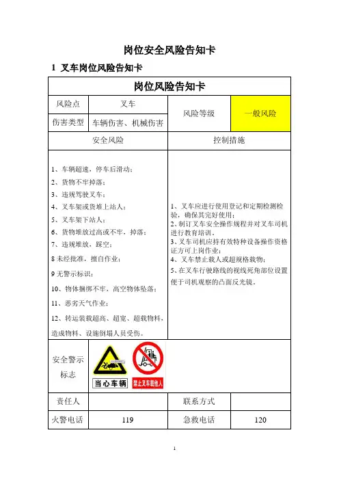 岗位安全风险告知卡