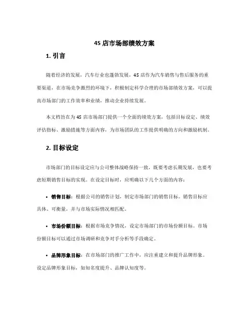 4s店市场部绩效方案
