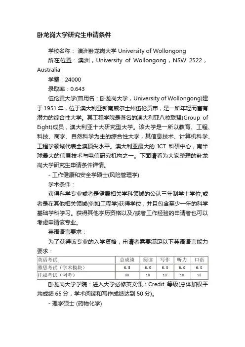 卧龙岗大学研究生申请条件