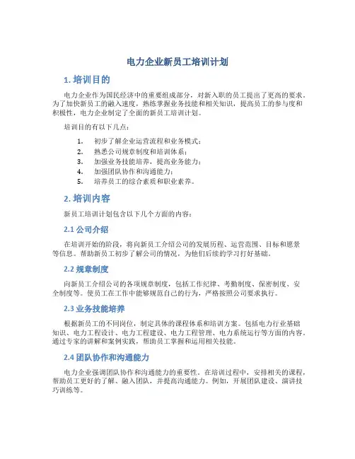 电力企业新员工培训计划
