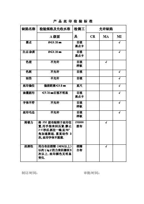 丝印检验标准