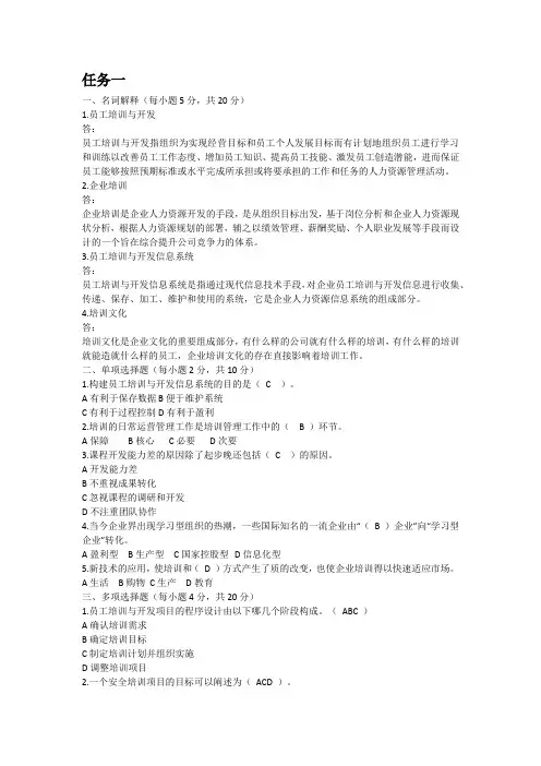 2024年最新国开电大《人才培训与开发管理》形成性考核任务1-4答案