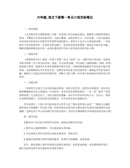 六年级,语文下册第一单元口语交际笔记
