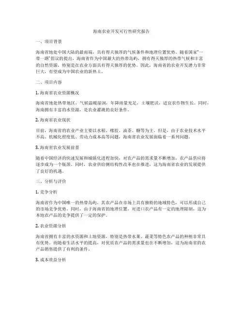 海南农业开发可行性研究报告