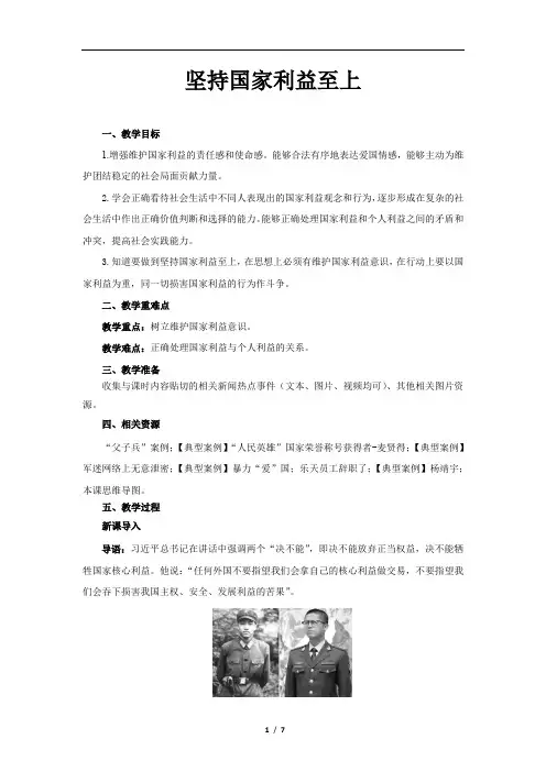 国家利益至上-示范教案