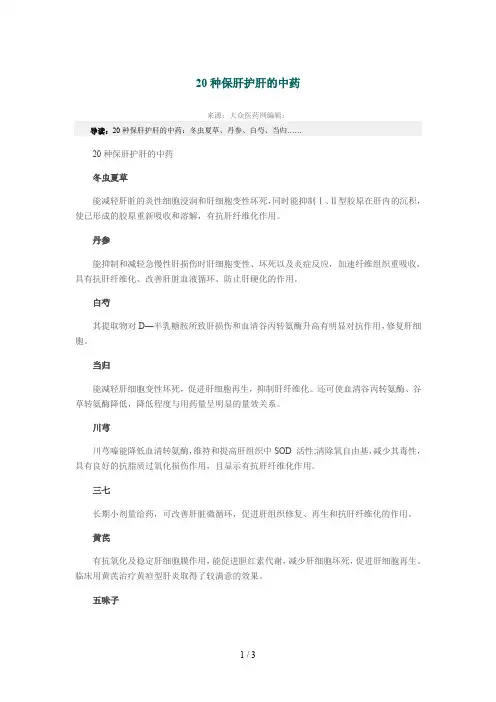 20种保肝护肝的中药